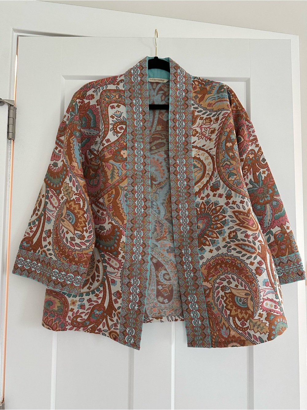 Soft Surroundings Paisley Open-Front Jacket - Rust, Teal, Cream